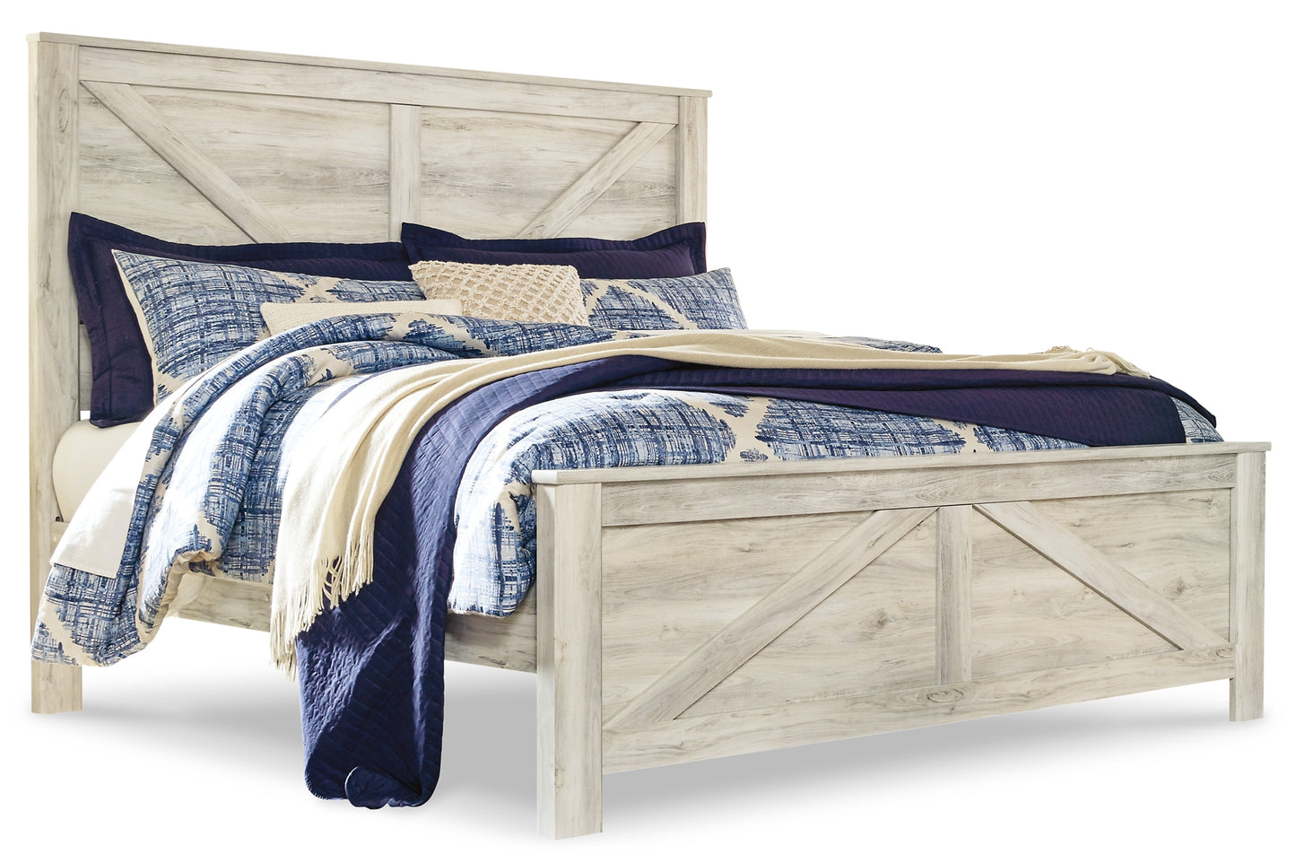 Bellaby Crossbuck Panel Bed With Mirrored Dresser, Chest And 2 Nightstands