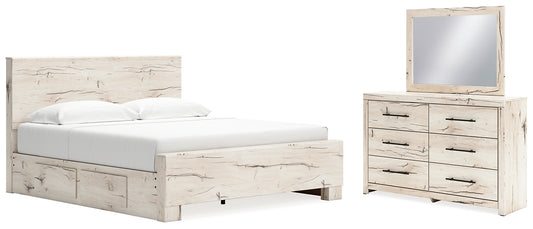 King Panel Bed with Mirrored Dresser