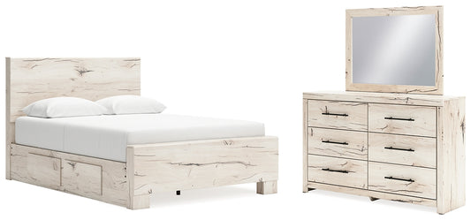 Queen Panel Bed with Mirrored Dresser