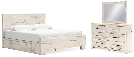 King Panel Bed with Mirrored Dresser