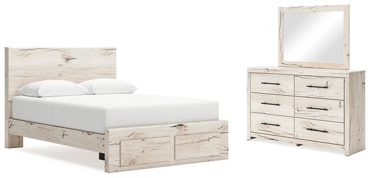 Queen Panel Storage Bed with Mirrored Dresser