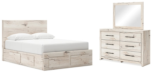 Queen Panel Storage Bed with Mirrored Dresser