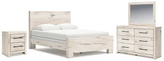 Queen Panel Bed with Mirrored Dresser and Nightstand
