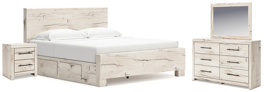 King Panel Bed with Mirrored Dresser and Nightstand