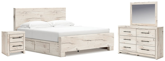 King Panel Bed with Mirrored Dresser and Nightstand