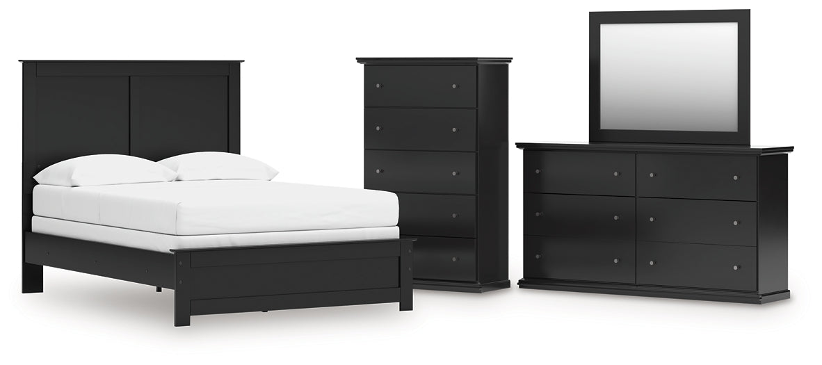 Full Panel Bed with Mirrored Dresser and Chest