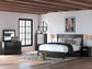 King Panel Bed with Mirrored Dresser and Nightstand