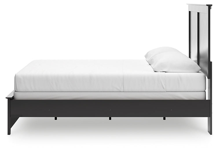 King Panel Bed with Mirrored Dresser and Chest