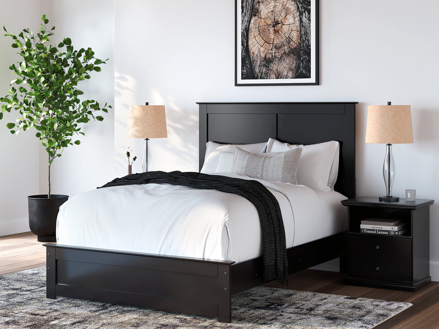 Full Panel Bed with Mirrored Dresser