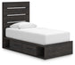 Hollivern Twin Panel Bed with Storage with Mirrored Dresser and Chest