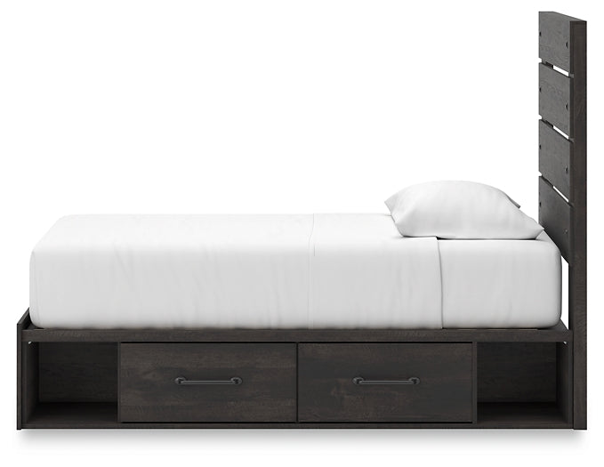 Hollivern Twin Panel Bed with Storage with Mirrored Dresser and Chest