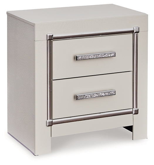 Zyniden Queen Upholstered Panel Bed with Mirrored Dresser, Chest and Nightstand