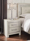 Zyniden Queen Upholstered Panel Bed with Mirrored Dresser, Chest and Nightstand