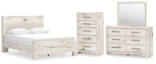 Queen Panel Bed with Mirrored Dresser and Chest