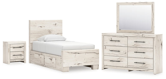 Twin Panel Bed with Mirrored Dresser and Nightstand