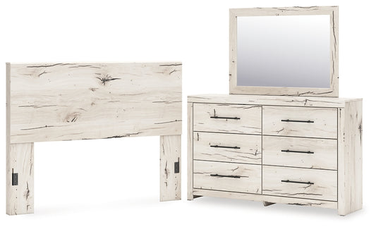 Queen Panel Headboard with Mirrored Dresser