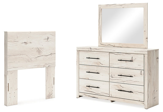 Twin Panel Headboard with Mirrored Dresser
