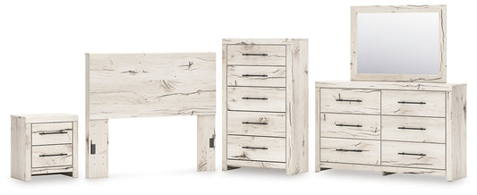 Full Panel Headboard with Mirrored Dresser, Chest and Nightstand