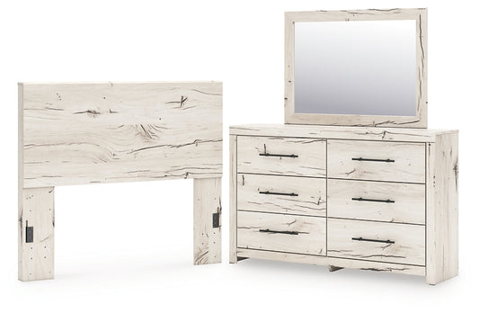 Full Panel Headboard with Mirrored Dresser