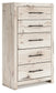 King Panel Storage Bed with Mirrored Dresser and Chest