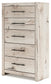 King Panel Storage Bed with Mirrored Dresser and Chest