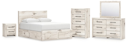 Queen Panel Storage Bed with Mirrored Dresser, Chest and Nightstand