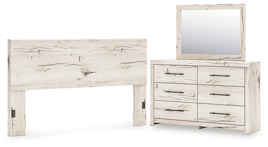 King Panel Headboard with Mirrored Dresser