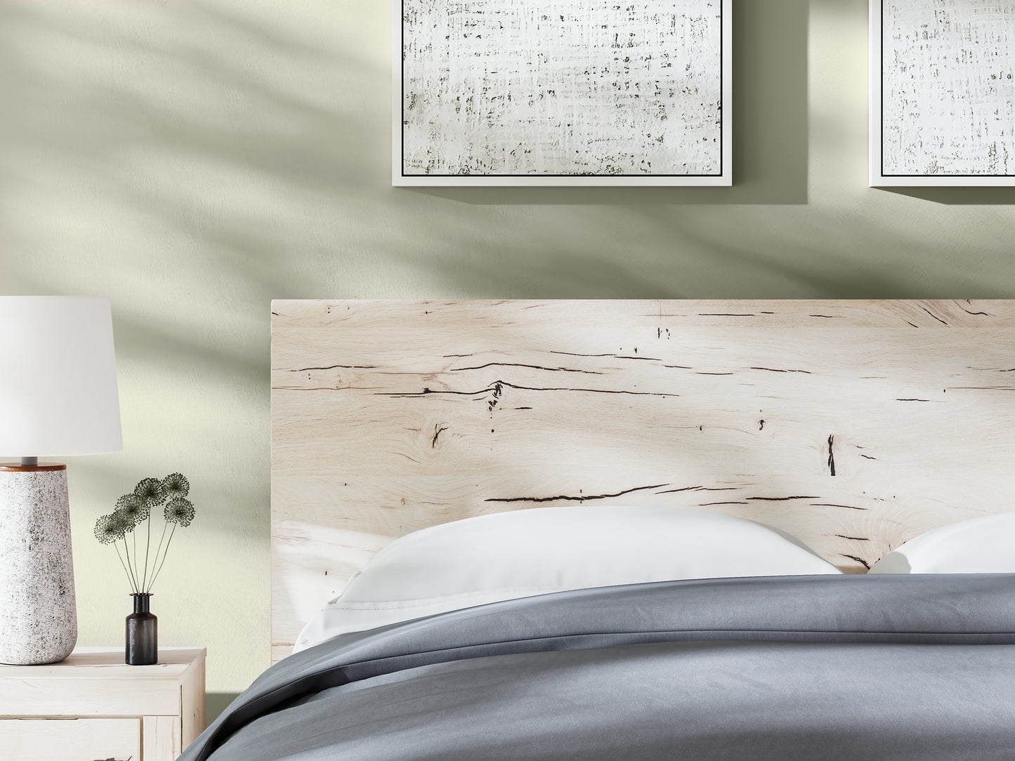 King Panel Headboard with Mirrored Dresser and Nightstand