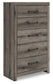 Graystorm Queen Panel Bed with Mirrored Dresser and Chest