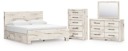 King Panel Bed with Mirrored Dresser and Chest