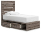 Graystorm Twin Panel Bed with Storage with Mirrored Dresser and Chest