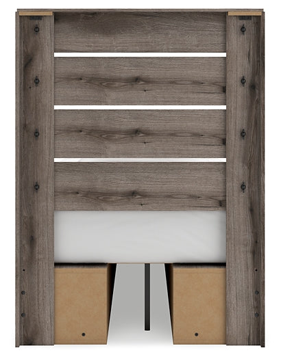 Graystorm Twin Panel Bed with Storage with Mirrored Dresser and Chest