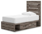 Graystorm Twin Panel Bed with Storage with Mirrored Dresser and Chest