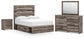 Graystorm Full Panel Bed with Storage with Mirrored Dresser and Nightstand