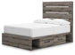 Graystorm Full Panel Bed with Storage with Mirrored Dresser and Chest
