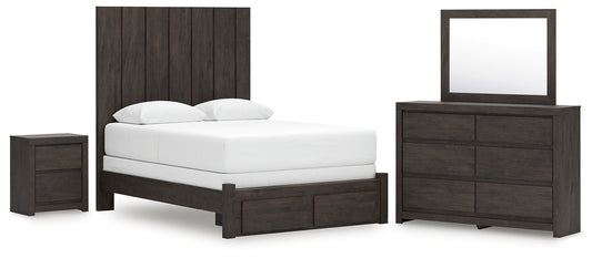 Queen Panel Storage Bed with Mirrored Dresser and Nightstand