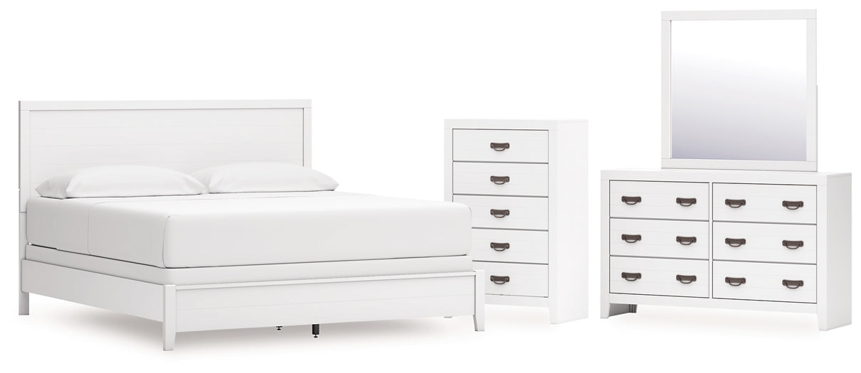 Binterglen California King Panel Bed with Mirrored Dresser and Chest