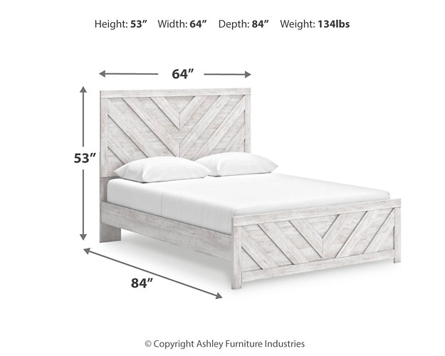 Cayboni Queen Panel Bed with Mirrored Dresser and Chest