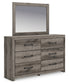 Graystorm Full Panel Bed with Storage with Mirrored Dresser and Chest