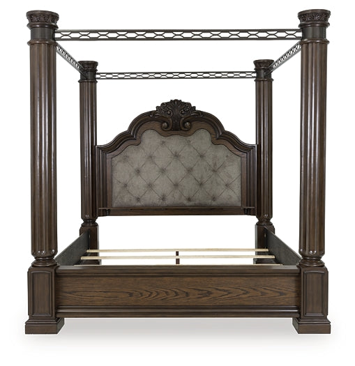 Maylee King Canopy Bed with Mirrored Dresser and Chest