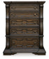 Maylee King Upholstered Bed with Mirrored Dresser, Chest and Nightstand