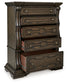 Maylee King Upholstered Bed with Mirrored Dresser, Chest and Nightstand