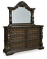 Maylee King Upholstered Bed with Mirrored Dresser, Chest and Nightstand