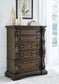 Maylee King Upholstered Bed with Mirrored Dresser, Chest and Nightstand