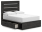 Delmorta Full Panel Bed with Storage, Dresser and Mirror