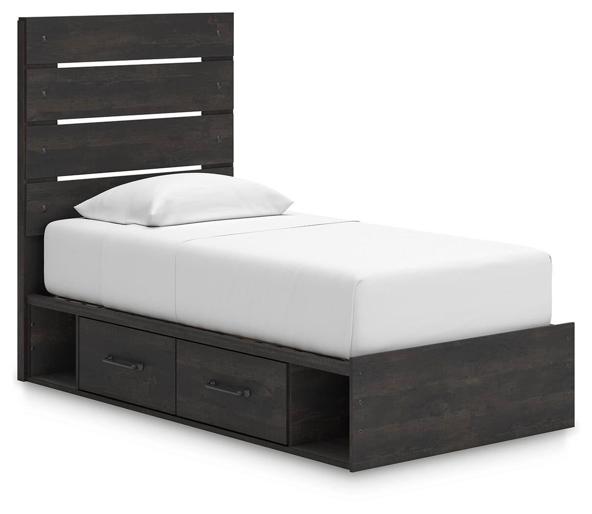 Delmorta Twin Panel Bed with Storage, Dresser, Mirror, Chest and Nightstand