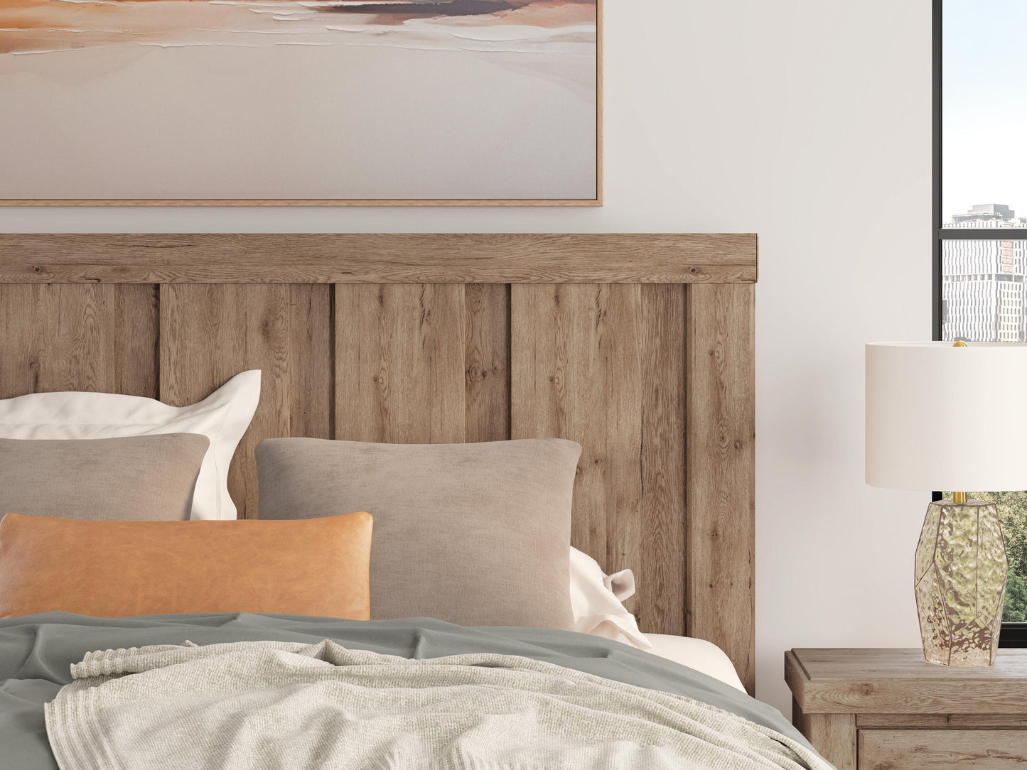Garistyn King Panel Bed. Dresser, Mirror and Nightstand