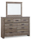 Zelen Queen Panel Bed with Mirrored Dresser