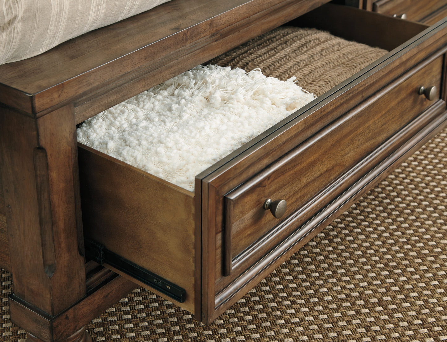 Flynnter  Panel Bed With 2 Storage Drawers With Mirrored Dresser