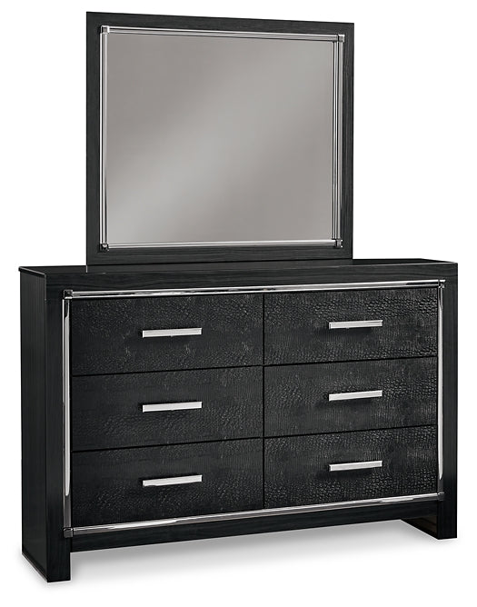 Kaydell King Upholstered Panel Bed with Mirrored Dresser, Chest and 2 Nightstands